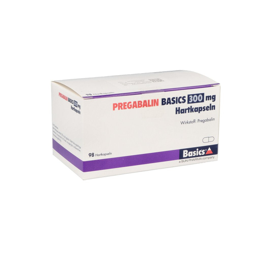 Das Produktfoto zeigt Pregabalin Basics 300 Mg Hartkapseln (98 stk) PZN 11172483