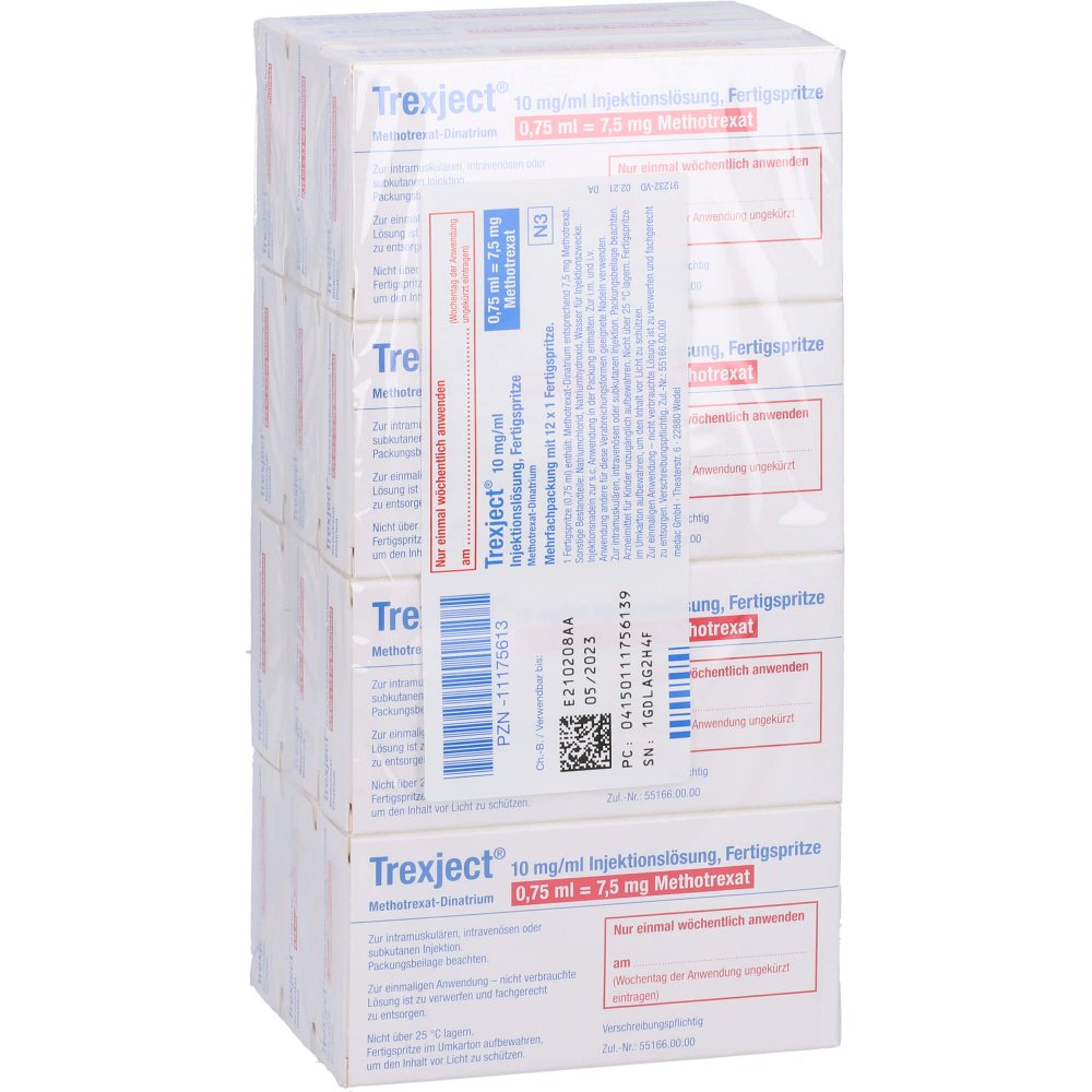 Das Produktfoto zeigt Trexject 7,5 Mg (10 Mg/Ml) Inj.-Lsg.I.E.F.-Sp. (12 stk) PZN 11175613