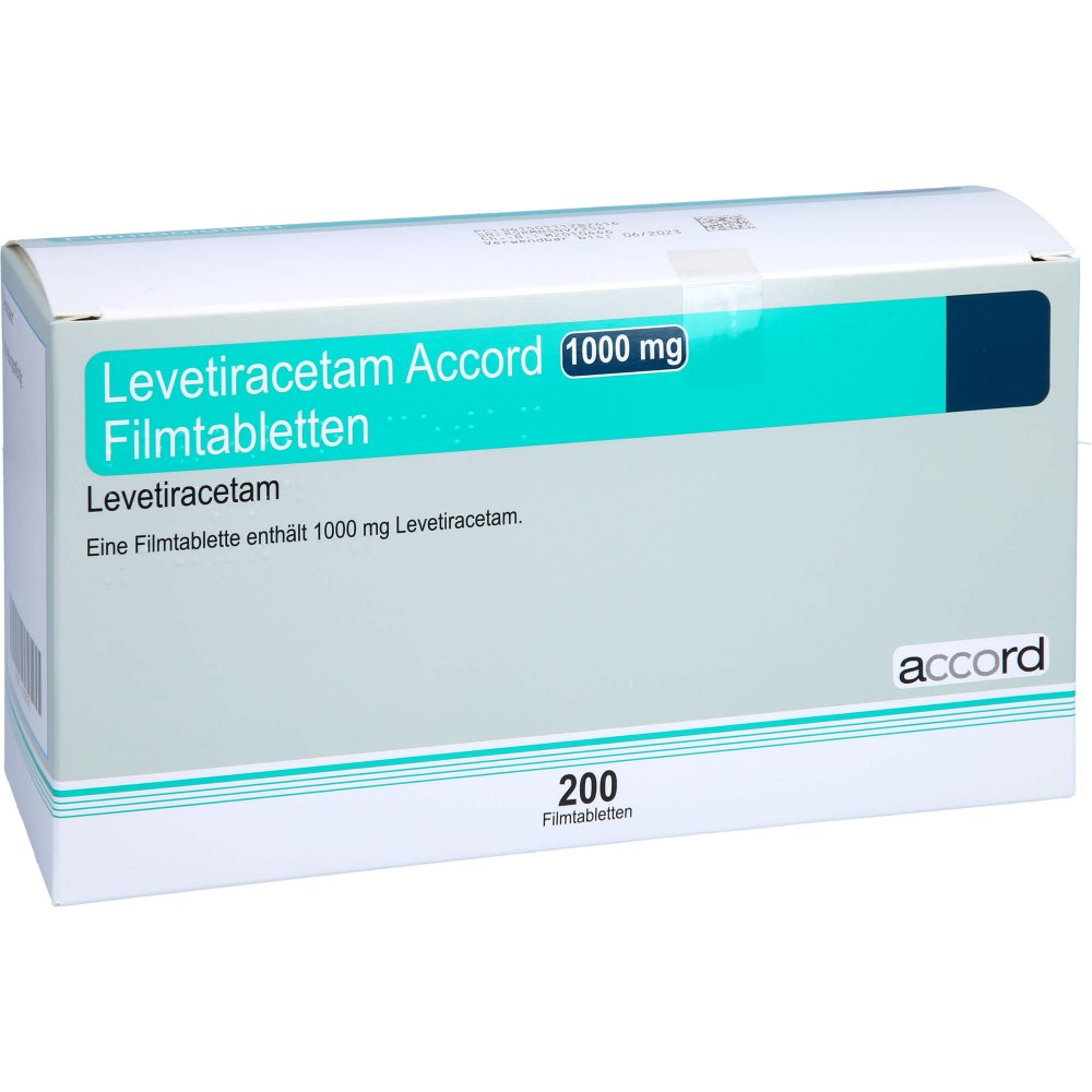 Das Produktfoto zeigt Levetiracetam Accord 1000 Mg Filmtabletten (200 stk) PZN 11178741
