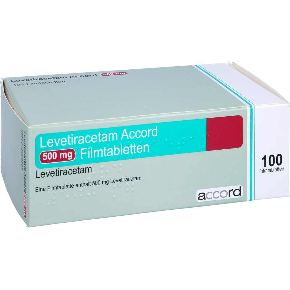 Das Produktfoto zeigt Levetiracetam Accord 500 Mg Filmtabletten (100 stk) PZN 11178793