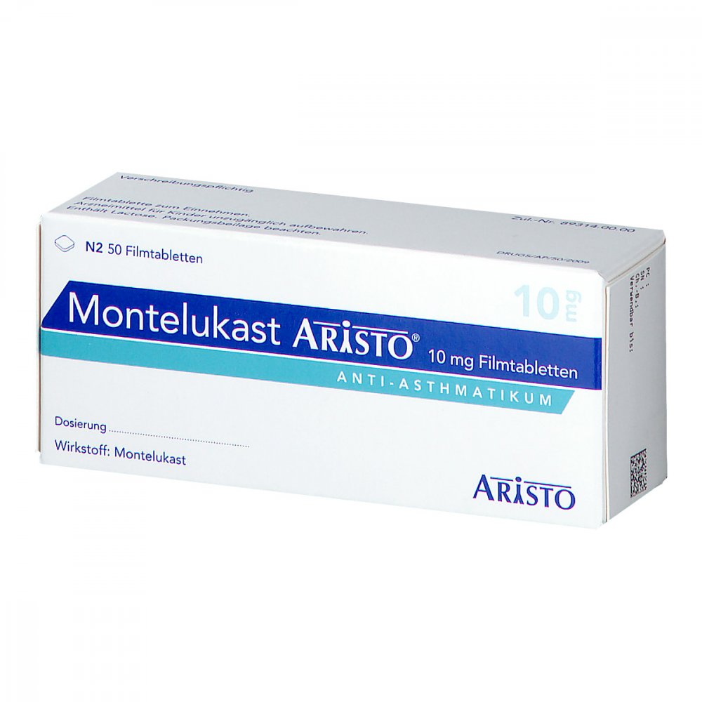 Das Produktfoto zeigt Montelukast Aristo 10 Mg Filmtabletten (50 stk) PZN 11179485