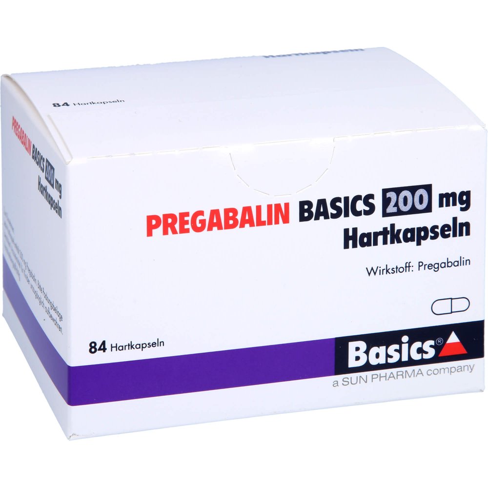 Das Produktfoto zeigt Pregabalin Basics 200 Mg Hartkapseln (84 stk) PZN 11192698