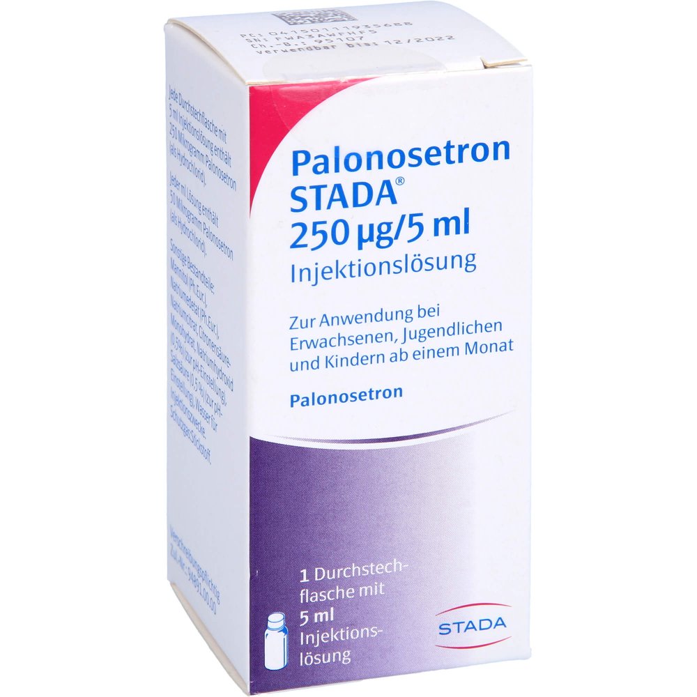 Das Produktfoto zeigt Palonosetron Stada 250 Μg/5 Ml Injektionslösung (1 stk) PZN 11193568