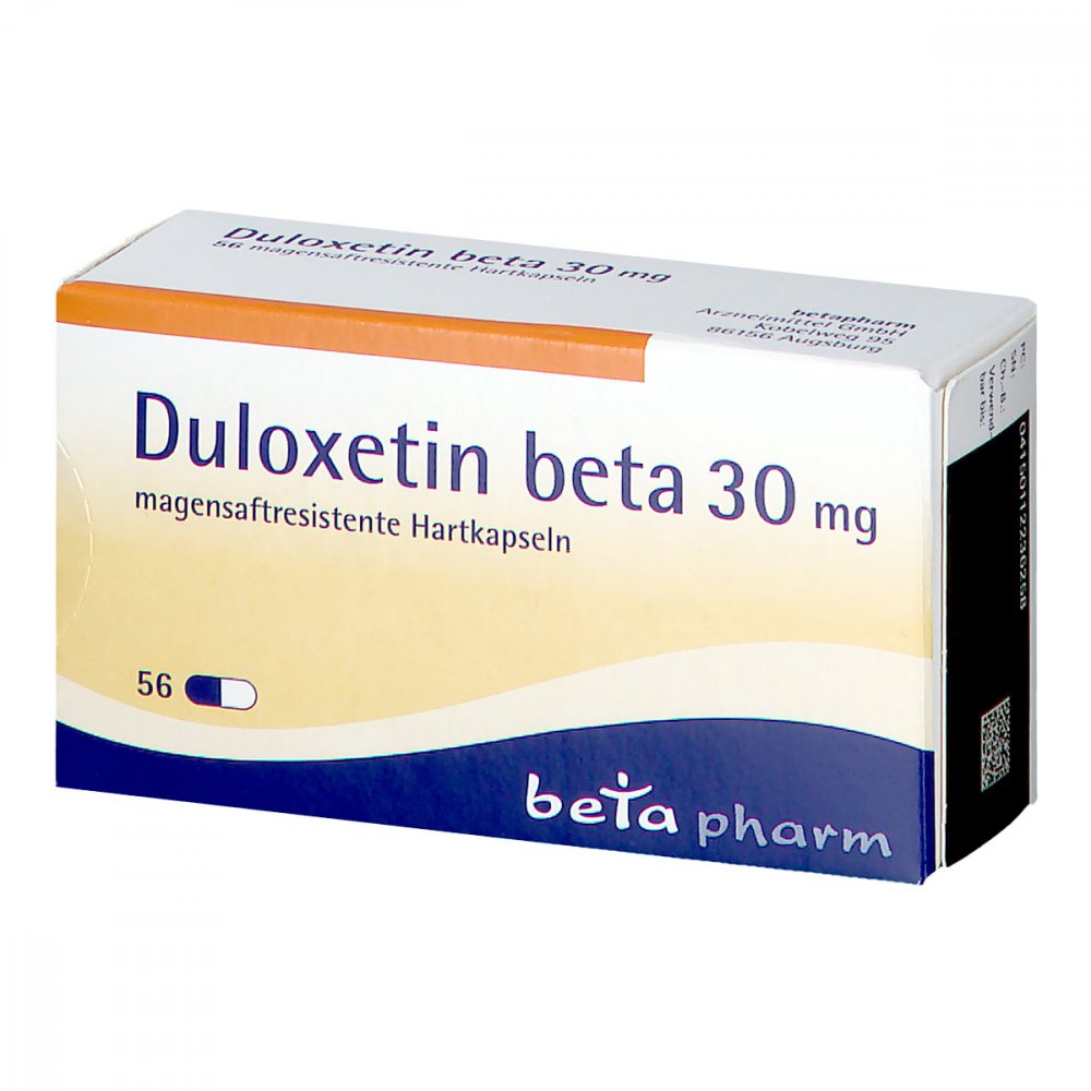 Das Produktfoto zeigt Duloxetin Beta 30 Mg Magensaftresistente Hartkaps. (56 stk) PZN 11223625