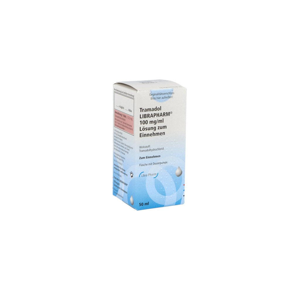 Das Produktfoto zeigt Tramadol Librapharm 100 Mg/Ml Lsg.Z.Einn.M.Dosierp (50 ml) PZN 11236036