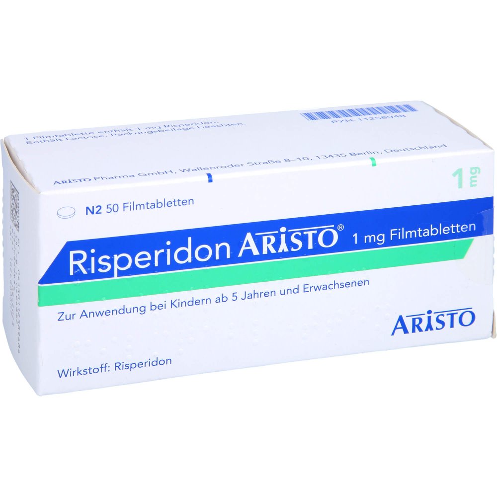 Das Produktfoto zeigt Risperidon Aristo 1 Mg Filmtabletten (50 stk) PZN 11258948