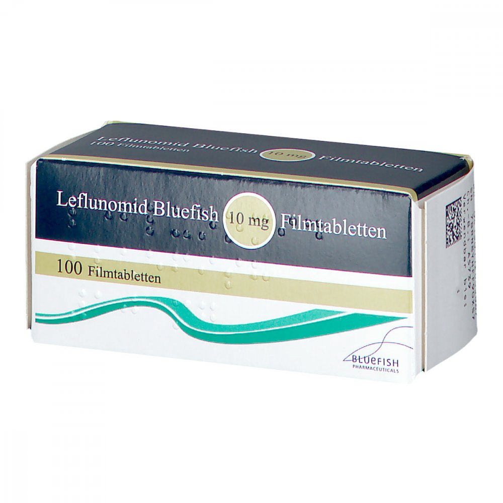 Das Produktfoto zeigt Leflunomid Bluefish 10 Mg Filmtabletten (100 stk) PZN 11266586