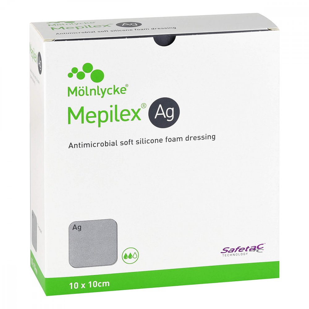 Das Produktfoto zeigt Mepilex Ag Schaumverband 10x10 Cm Steril (10 stk) PZN 11293407