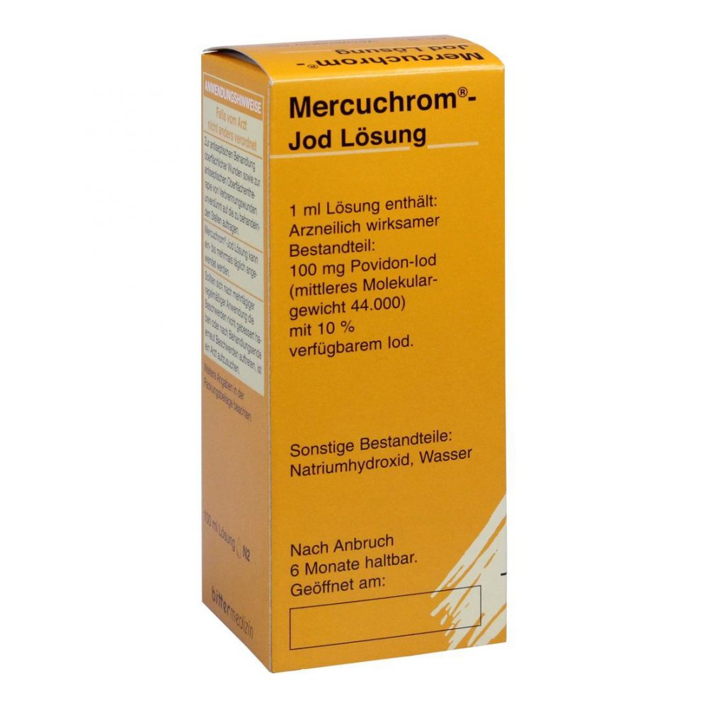 Das Produktfoto zeigt Mercuchrom Jod Lösung (100 ml) PZN 11320386