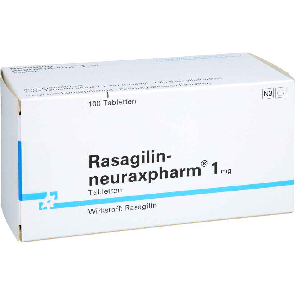 Das Produktfoto zeigt Rasagilin-Neuraxpharm 1 Mg Tabletten (100 stk) PZN 11332461