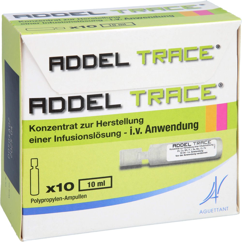 Das Produktfoto zeigt Addel Trace Konz.Z.Herst.E.Infusionslösung (10X10 ml) PZN 11350022