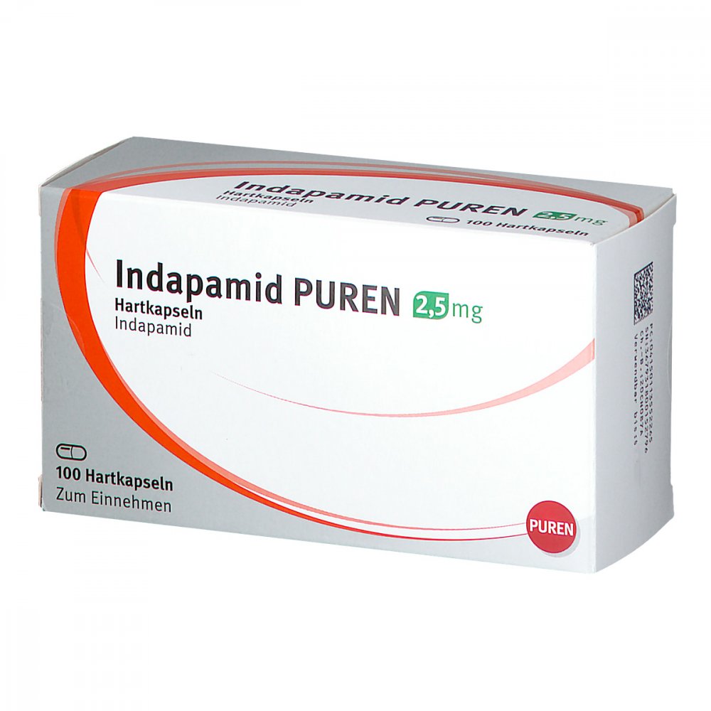 Das Produktfoto zeigt Indapamid Puren 2,5 Mg Hartkapseln (100 stk) PZN 11355226