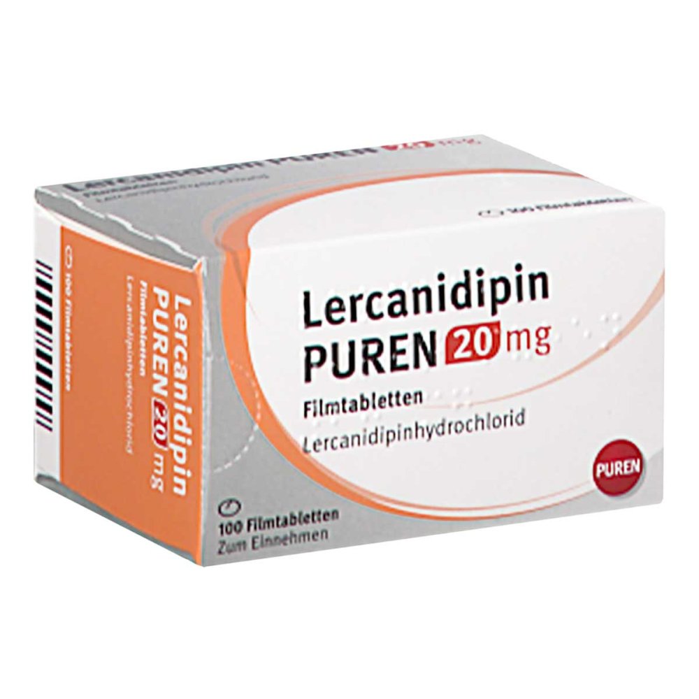 Das Produktfoto zeigt Lercanidipin Puren 20 Mg Filmtabletten (100 stk) PZN 11355628