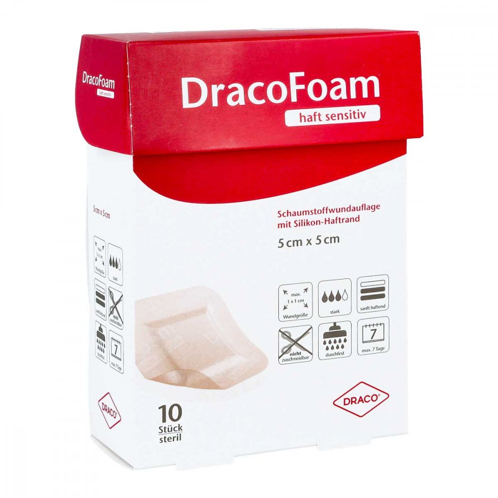 Dracofoam Haft Sensitiv Schaumst.Wund.5x5 Cm (10 stk)