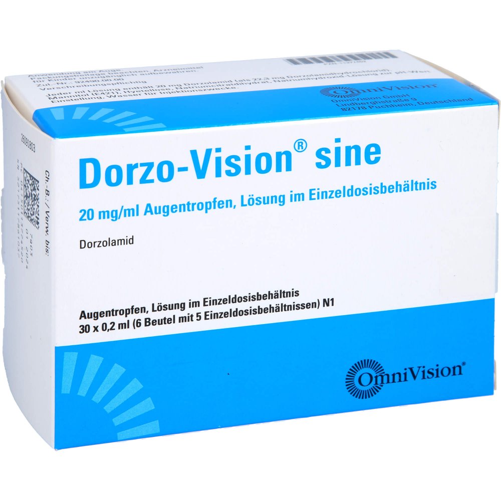 Das Produktfoto zeigt Dorzo-Vision Sine 20 Mg/Ml Atr Lsg.I.Einzeldosisb. (30X0.2 ml) PZN 11377452