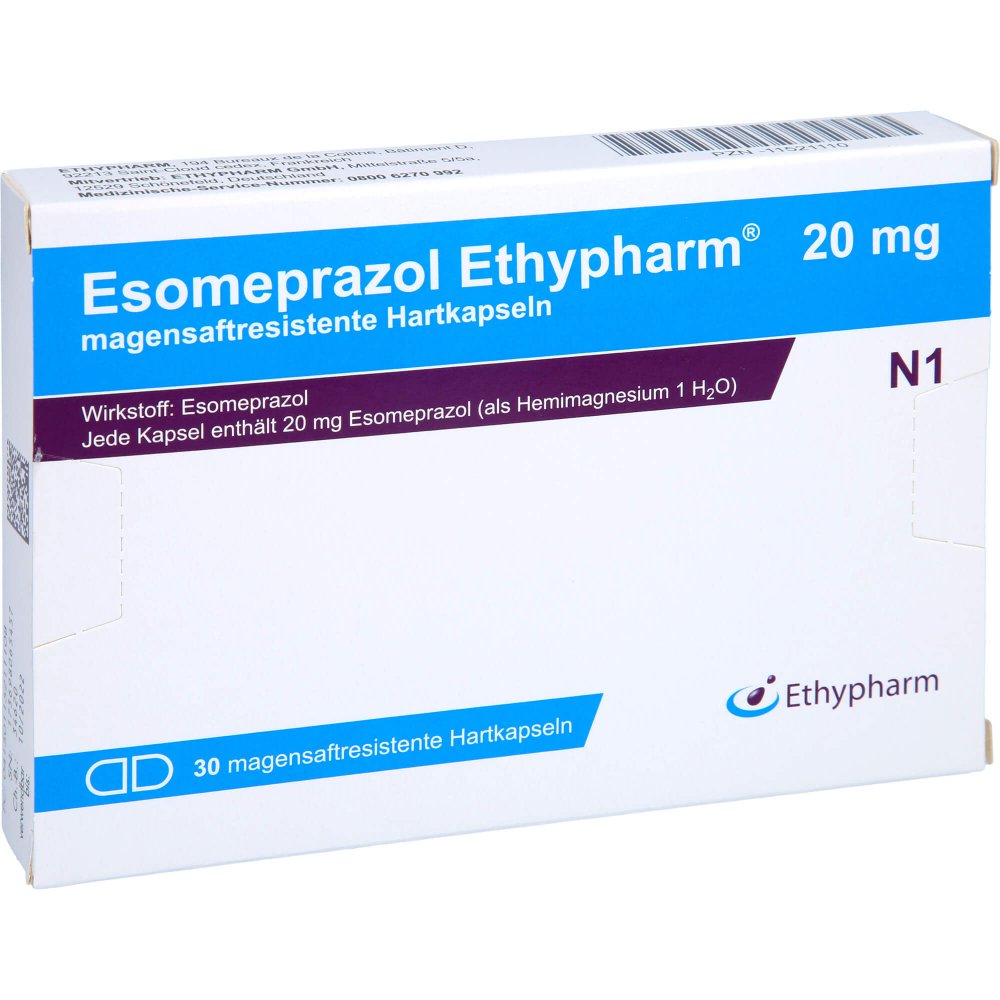 Esomeprazol Ethypharm 20 Mg Magensaftres.Hartkaps. (30 stk)