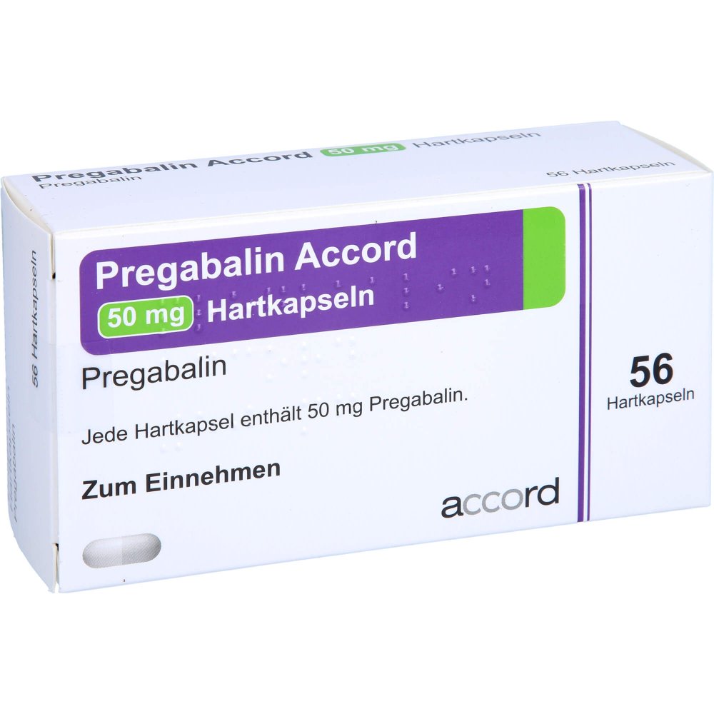 Das Produktfoto zeigt Pregabalin Accord 50 Mg Hartkapseln (56 stk) PZN 11539529