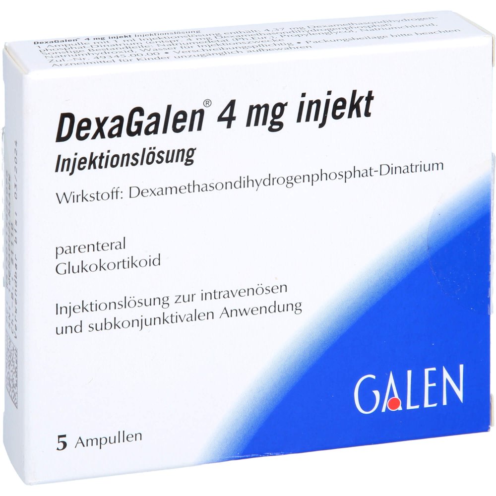 Das Produktfoto zeigt Dexagalen 4 Mg Injekt Injektionslösung (5X1 ml) PZN 11562209