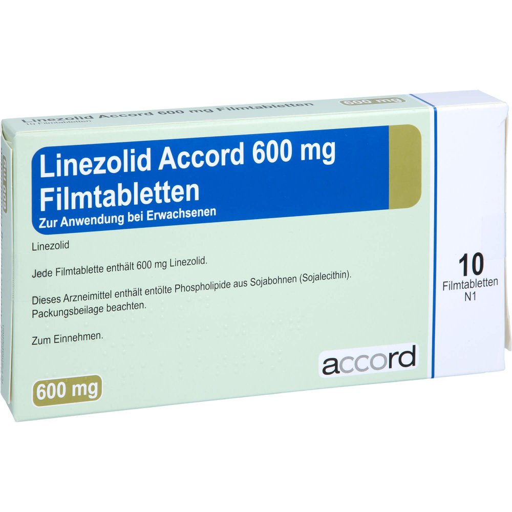 Das Produktfoto zeigt Linezolid Accord 600 Mg Filmtabletten (10 stk) PZN 11585765