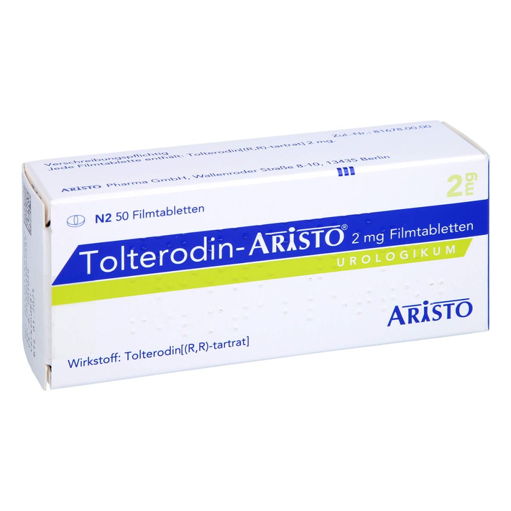 Das Produktfoto zeigt Tolterodin Aristo 2 Mg Filmtabletten (50 stk) PZN 11595284