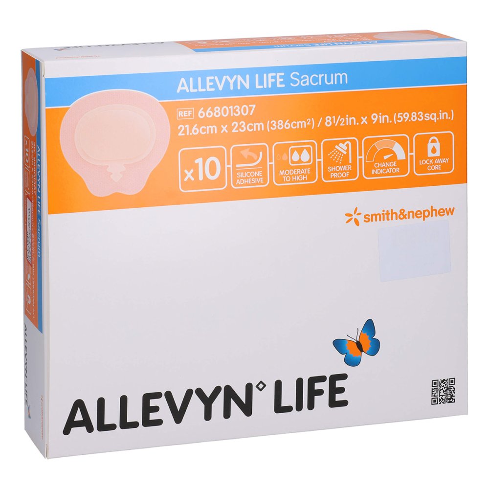 Das Produktfoto zeigt Allevyn Life Sacrum Gr.21,6x23cm Silik.Schaumverb. (10 stk) PZN 11605516
