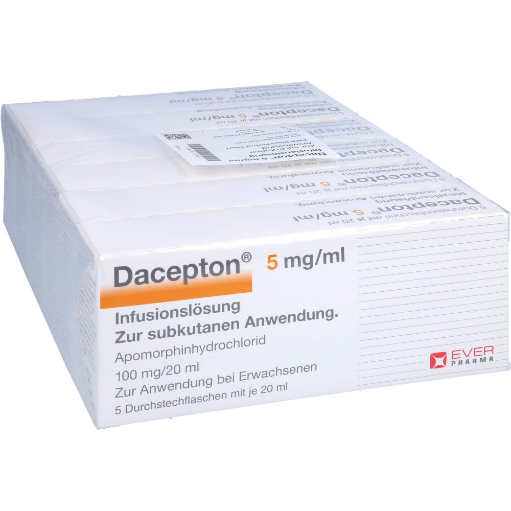 Das Produktfoto zeigt Dacepton 5 Mg/Ml 20 Ml Vial Infusionslösung (6X5X20 ml) PZN 11648164