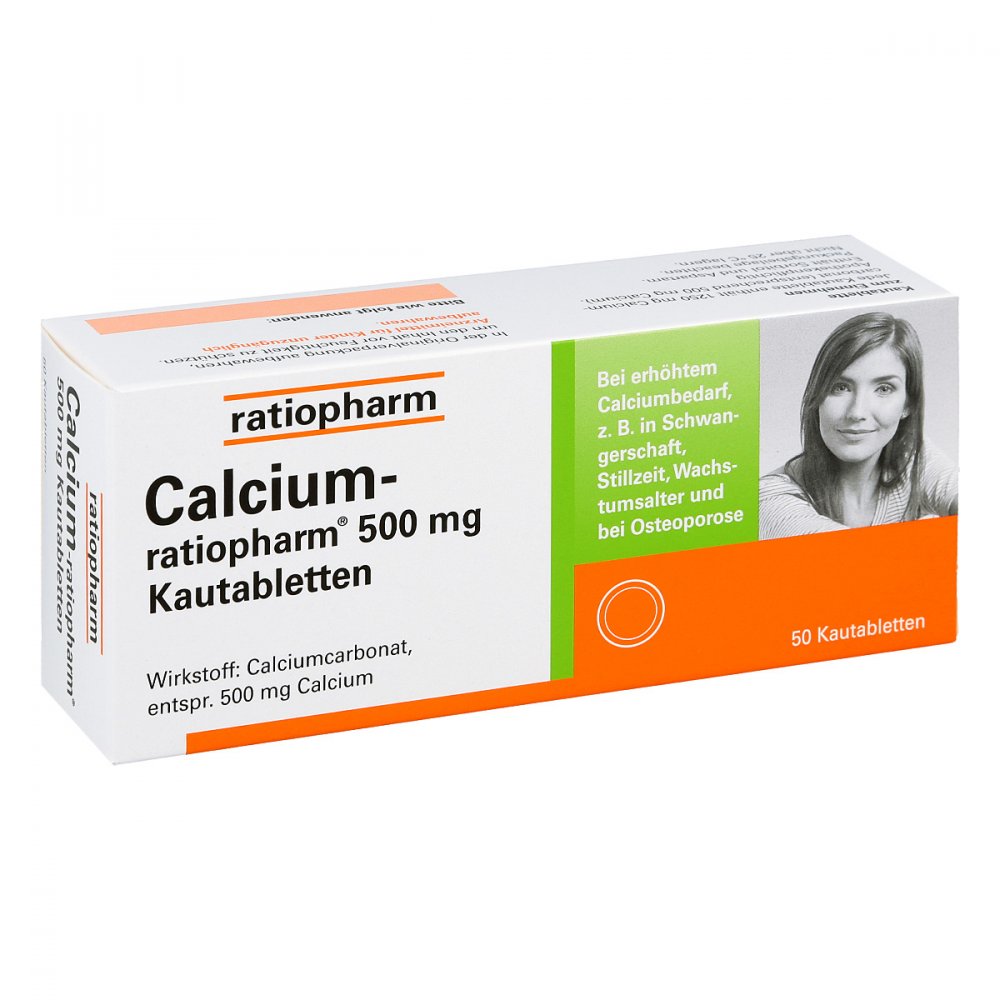 Das Produktfoto zeigt Calcium-Ratiopharm 500 Mg Kautabletten (50 stk) PZN 11657602