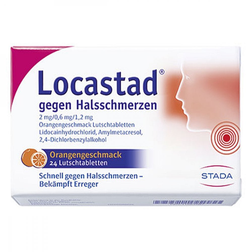 Das Produktfoto zeigt Locastad Gegen Halsschmerzen Orange Lutschtabl. (24 stk) PZN 11661087