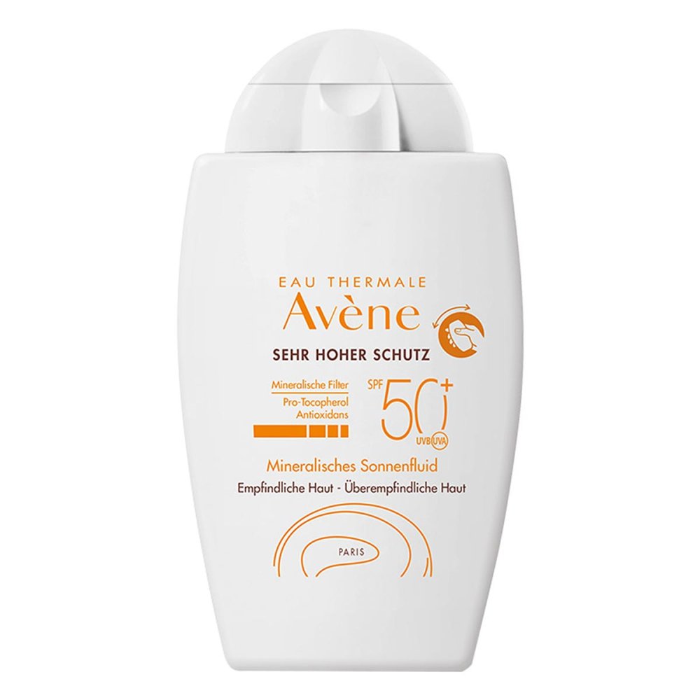 Das Produktfoto zeigt Avene Mineralisches Sonnenfluid Spf 50+ Ungetönt (40 ml) PZN 11670956