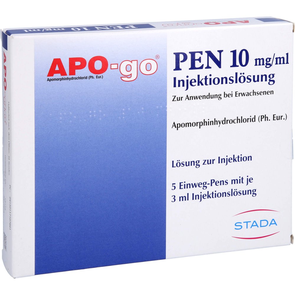 Das Produktfoto zeigt Apo-Go Pen 10 Mg/Ml 3 Ml Injektionslösung (5 stk) PZN 11710704