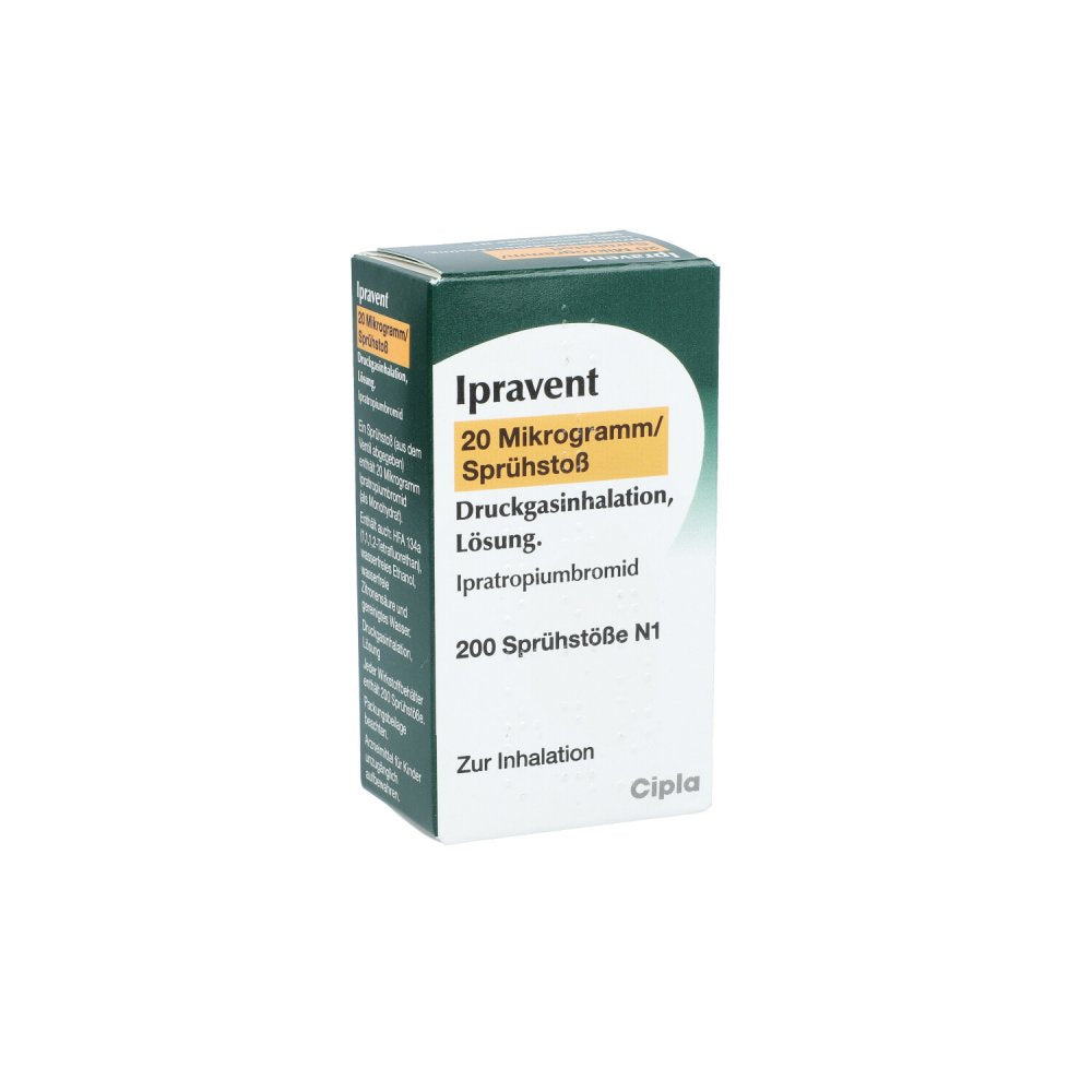 Das Produktfoto zeigt Ipravent 20 Mikrogramm/Sprühstoß Druckgasinhalat. (1 stk) PZN 11730003