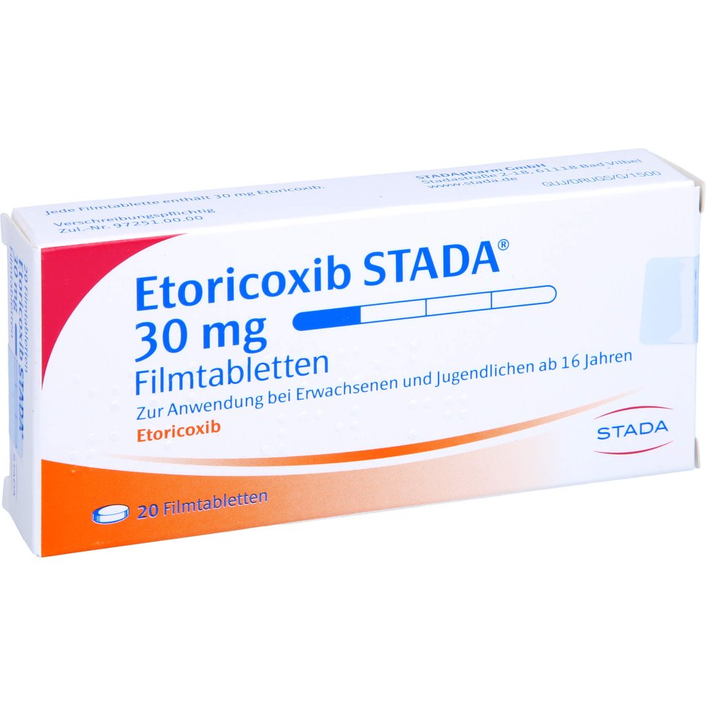 Das Produktfoto zeigt Etoricoxib Stada 30 Mg Filmtabletten (20 stk) PZN 11853272