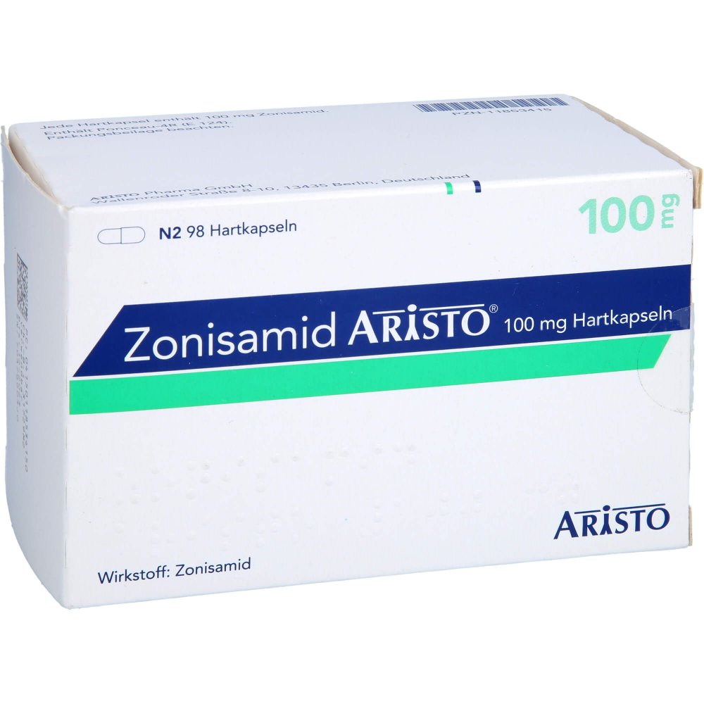 Das Produktfoto zeigt Zonisamid Aristo 100 Mg Hartkapseln (98 stk) PZN 11853415