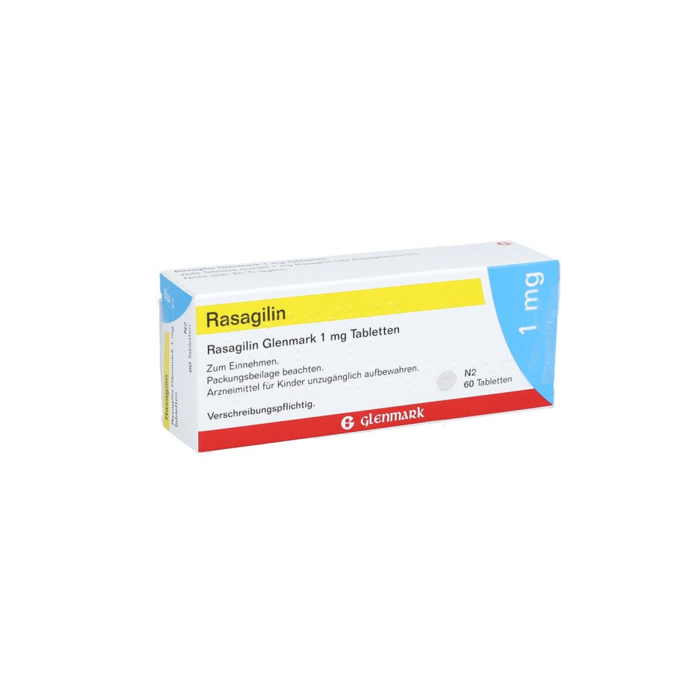 Das Produktfoto zeigt Rasagilin Glenmark 1 Mg Tabletten (60 stk) PZN 11865335