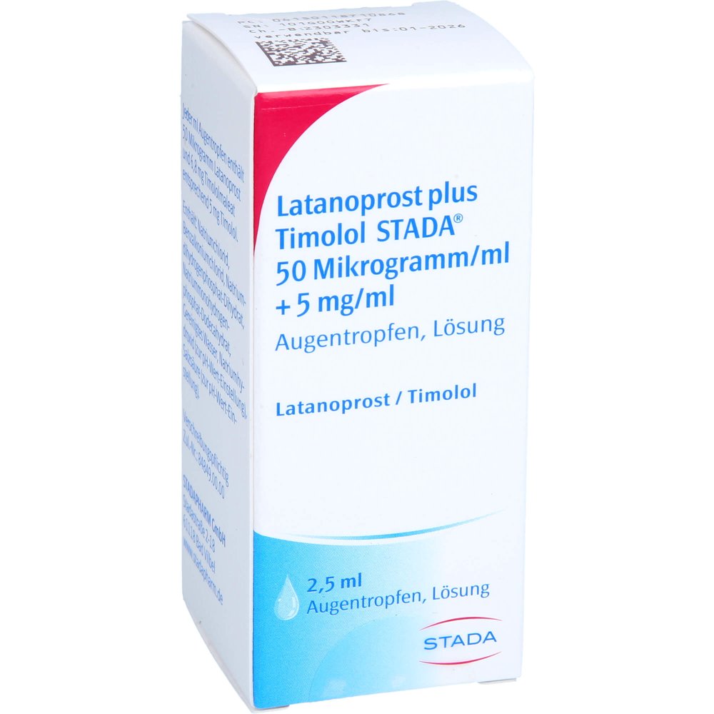 Das Produktfoto zeigt Latanoprost Plus Timolol Stada 50 Μg/Ml+5 Mg/Ml At (2.5 ml) PZN 11871086
