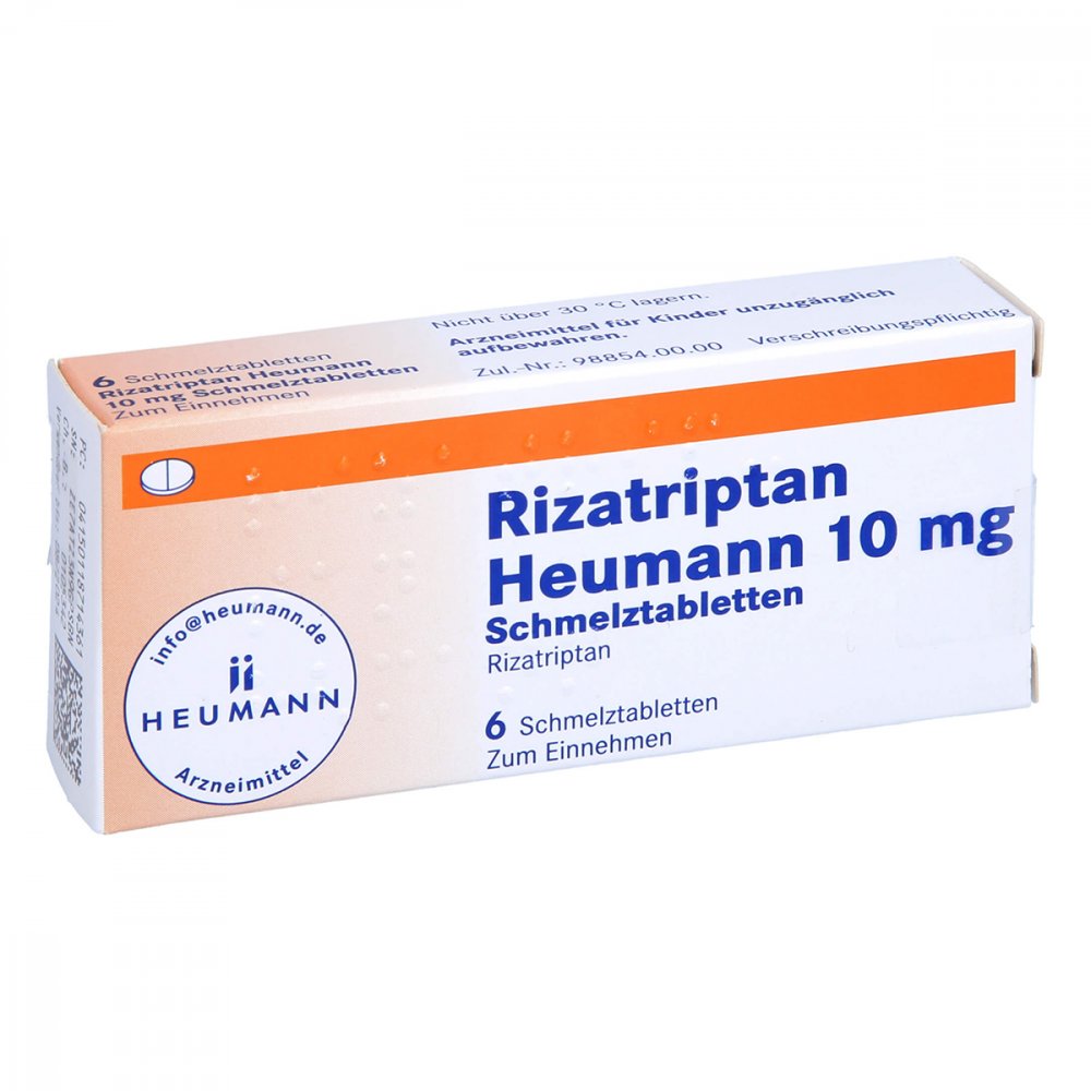 Das Produktfoto zeigt Rizatriptan Heumann 10 Mg Schmelztabletten (6 stk) PZN 11871436