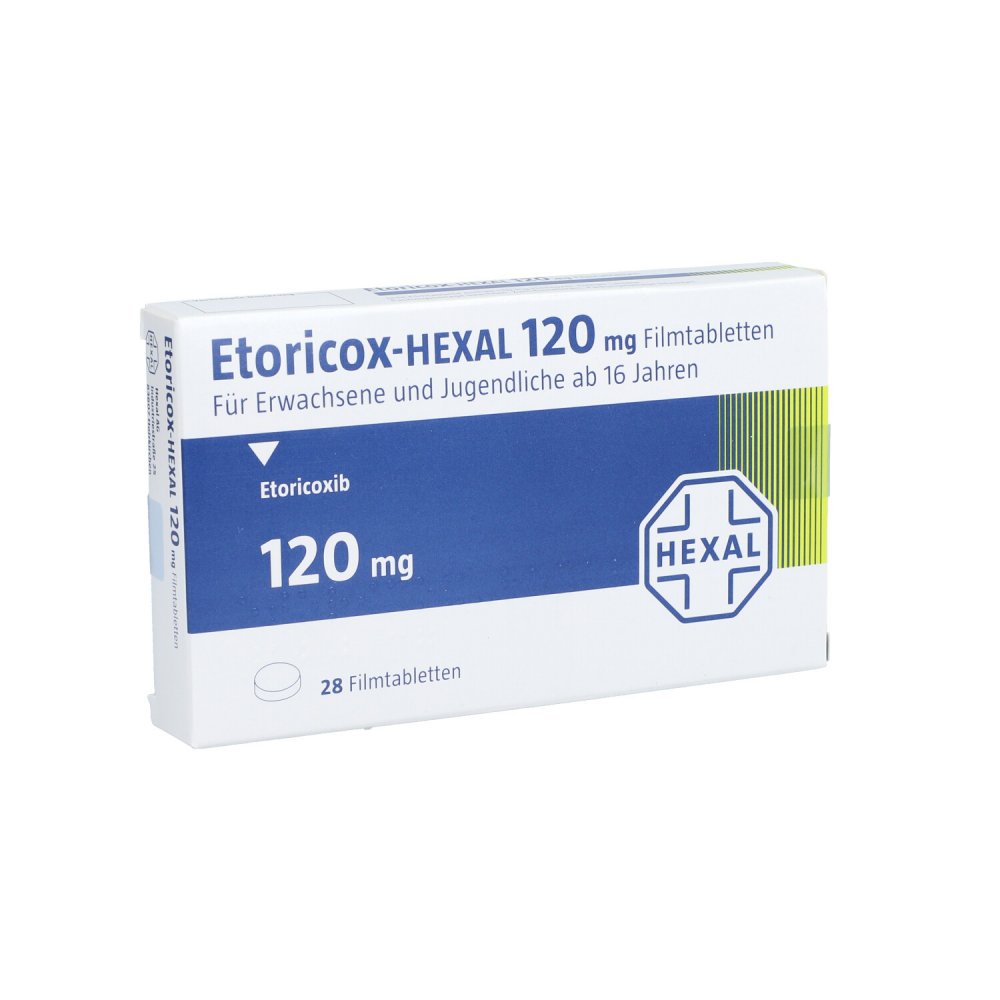 Das Produktfoto zeigt Etoricox-Hexal 120 Mg Filmtabletten (28 stk) PZN 11872358