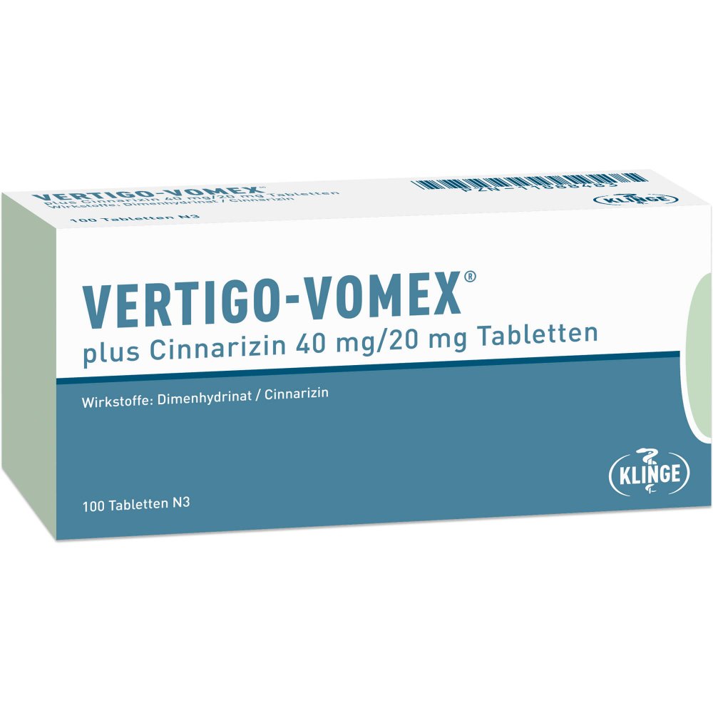 Das Produktfoto zeigt Vertigo Vomex Plus Cinnarizin 40 Mg/20 Mg Tabl. (100 stk) PZN 11888483