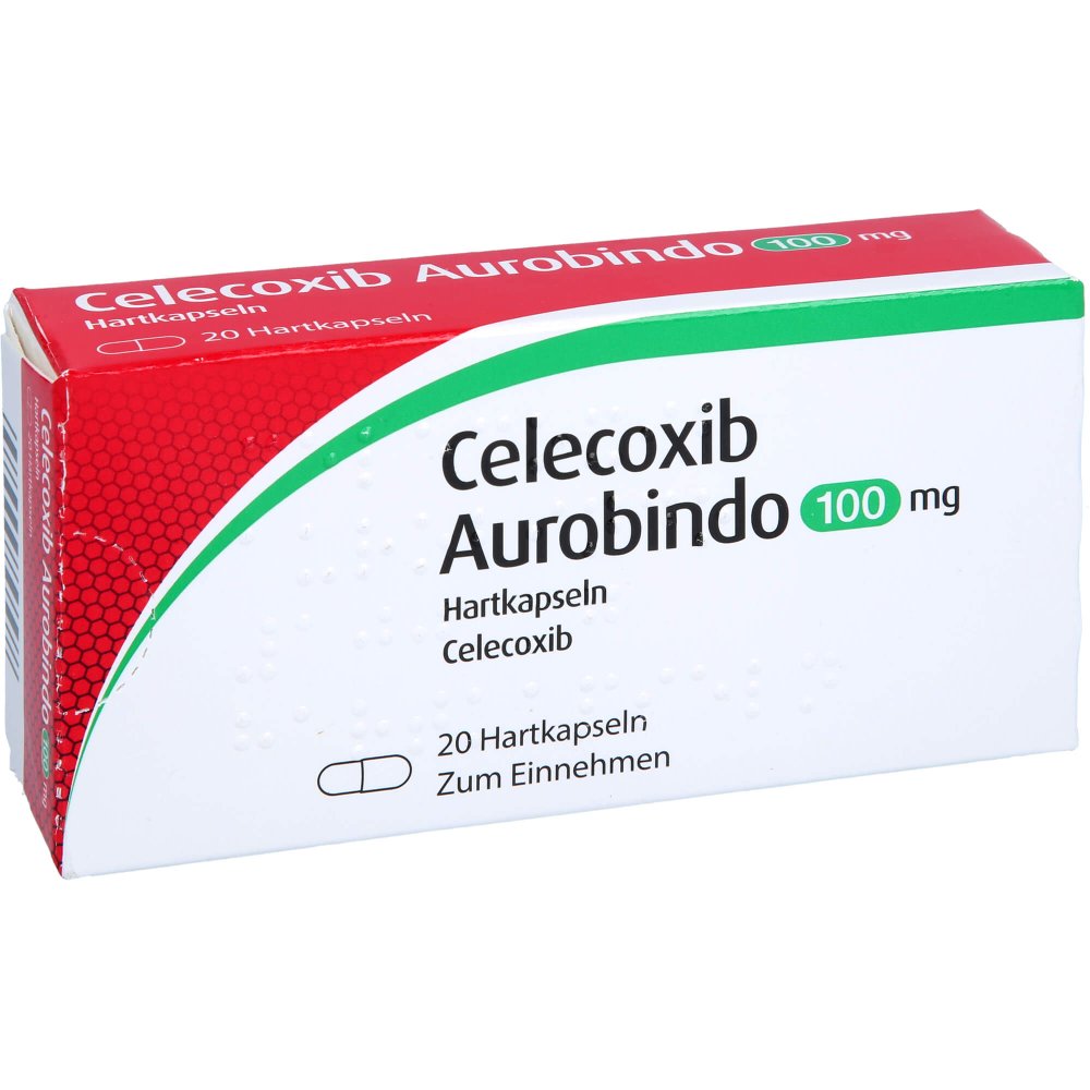 Das Produktfoto zeigt Celecoxib Aurobindo 100 Mg Hartkapseln (20 stk) PZN 12343107