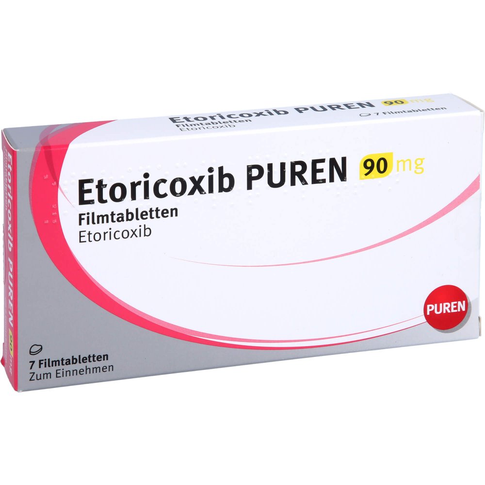 Das Produktfoto zeigt Etoricoxib Puren 90 Mg Filmtabletten (7 stk) PZN 12361708