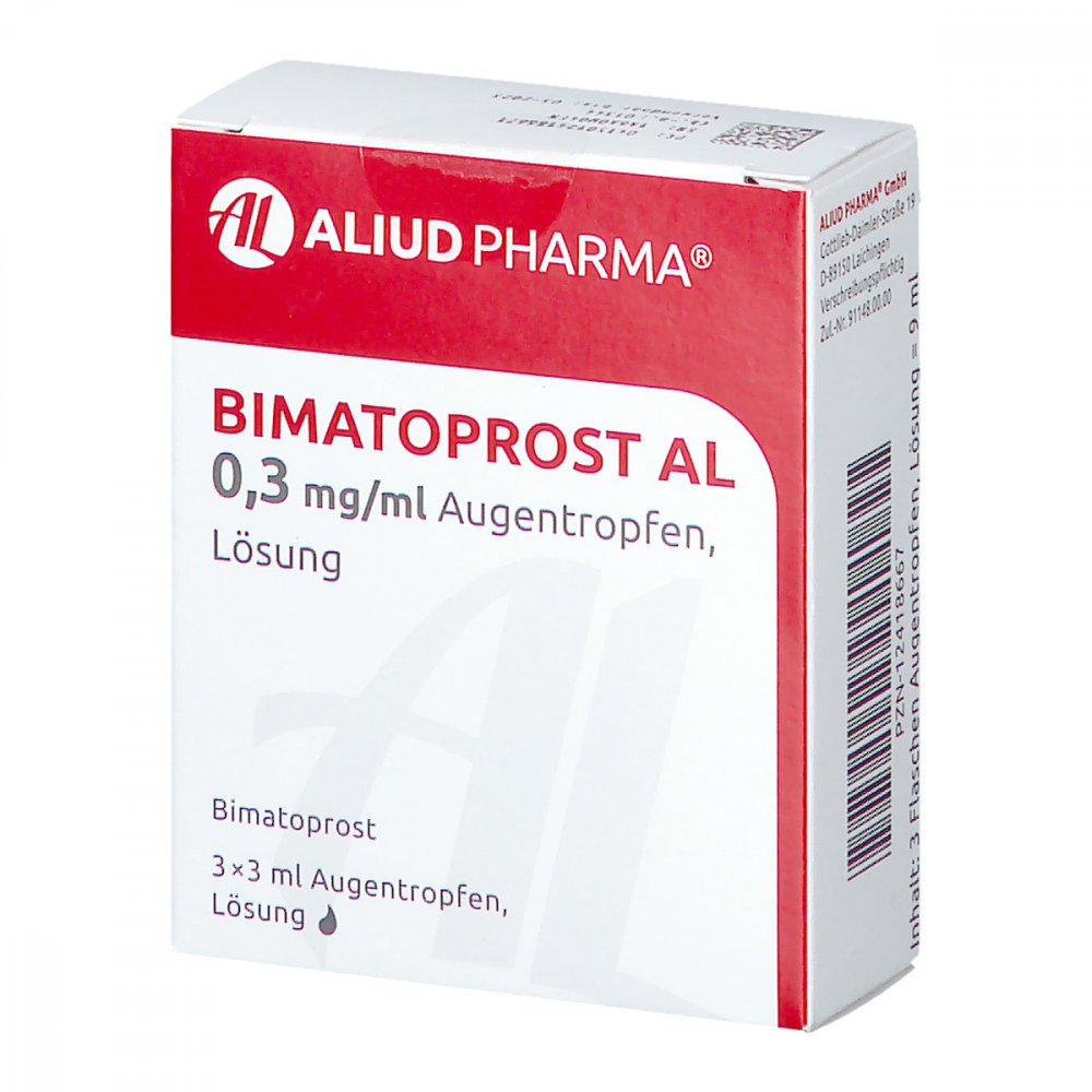 Das Produktfoto zeigt Bimatoprost Al 0,3 Mg/Ml Augentropfen Lösung (3X3 ml) PZN 12418667