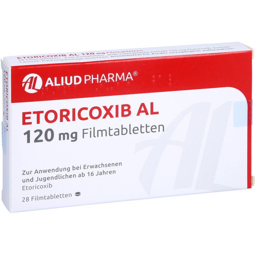 Das Produktfoto zeigt Etoricoxib Al 120 Mg Filmtabletten (28 stk) PZN 12464526
