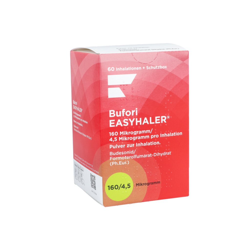 Das Produktfoto zeigt Bufori Easyhaler 160/4,5 Μg/Dosis 60 Ed+Schutzbox (1 stk) PZN 12484173