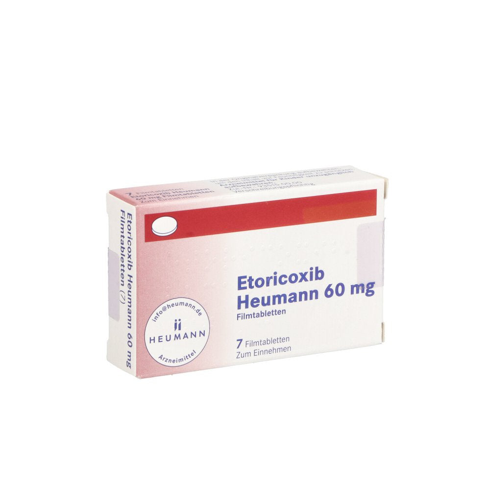 Das Produktfoto zeigt Etoricoxib Heumann 60 Mg Filmtabletten (7 stk) PZN 12545064