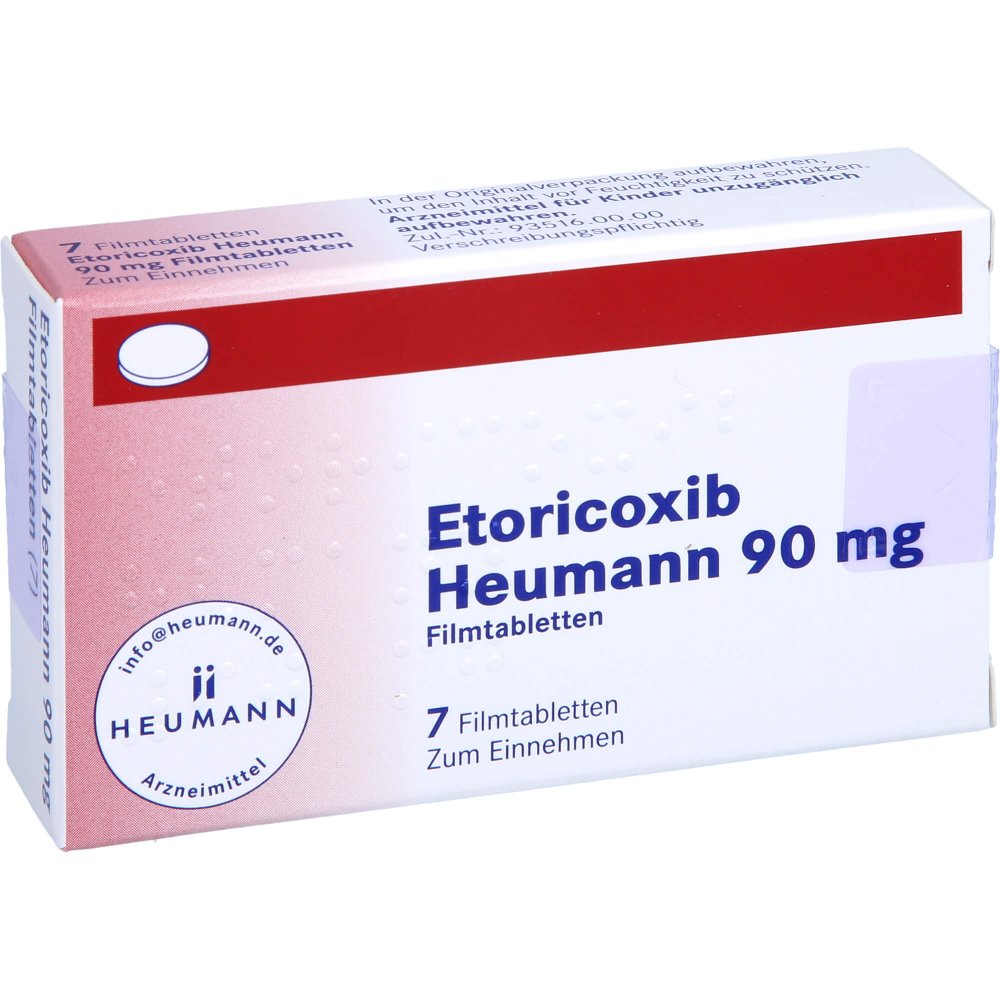 Das Produktfoto zeigt Etoricoxib Heumann 90 Mg Filmtabletten (7 stk) PZN 12545130