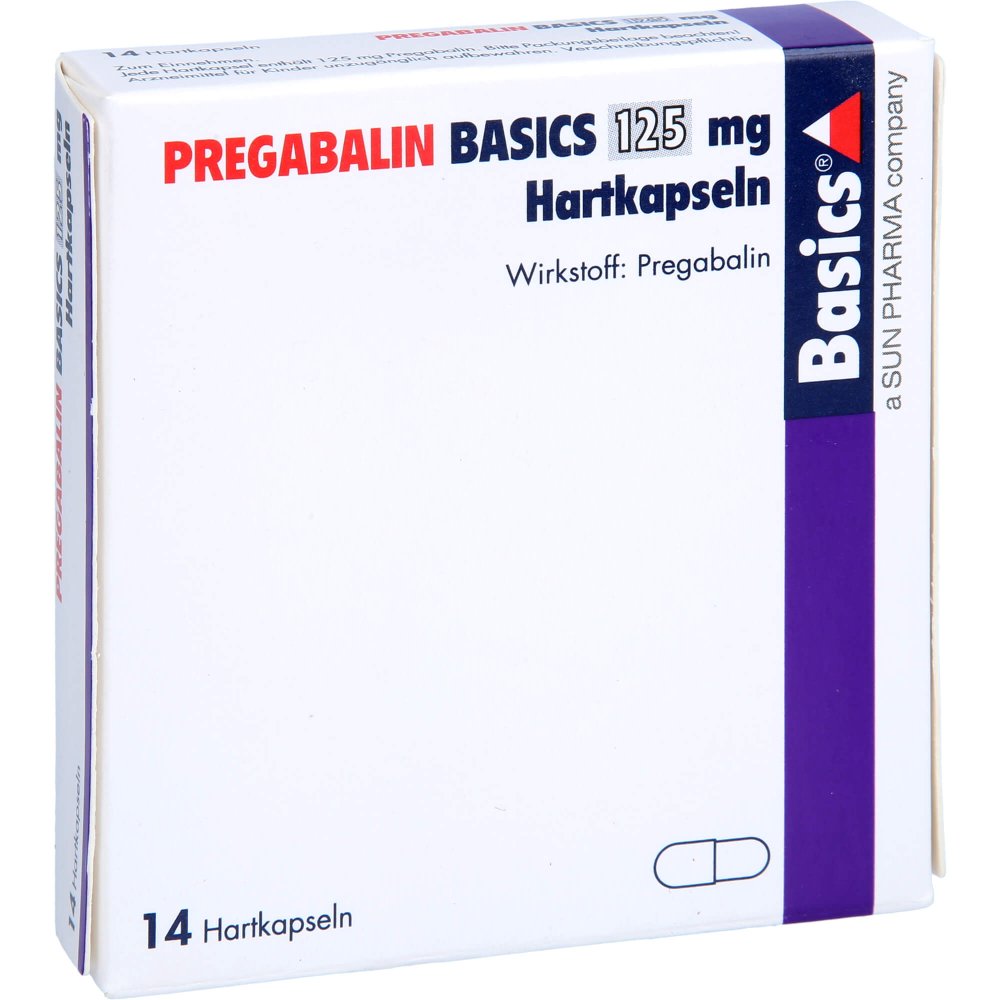 Das Produktfoto zeigt Pregabalin Basics 125 Mg Hartkapseln (14 stk) PZN 12548565