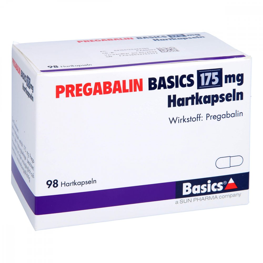 Das Produktfoto zeigt Pregabalin Basics 175 Mg Hartkapseln (98 stk) PZN 12548619