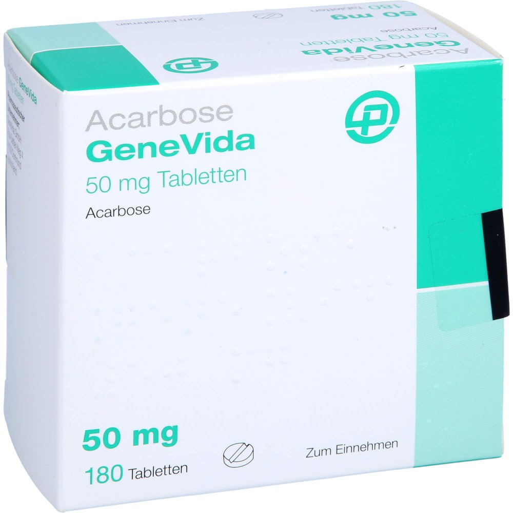 Das Produktfoto zeigt Acarbose Genevida 50 Mg Tabletten (180 stk) PZN 12559267