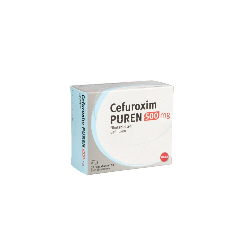Das Produktfoto zeigt Cefuroxim Puren 500 Mg Filmtabletten (24 stk) PZN 12584868