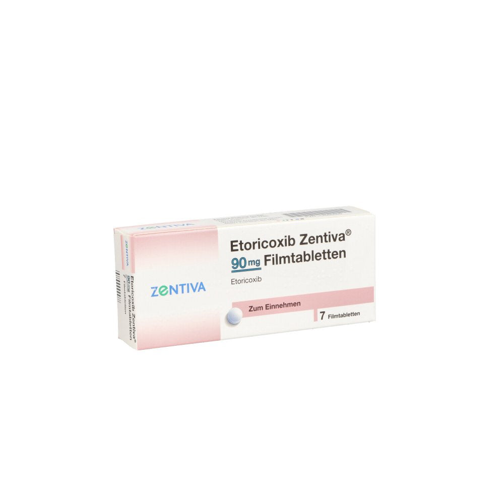Das Produktfoto zeigt Etoricoxib Zentiva 90 Mg Filmtabletten (7 stk) PZN 12585589